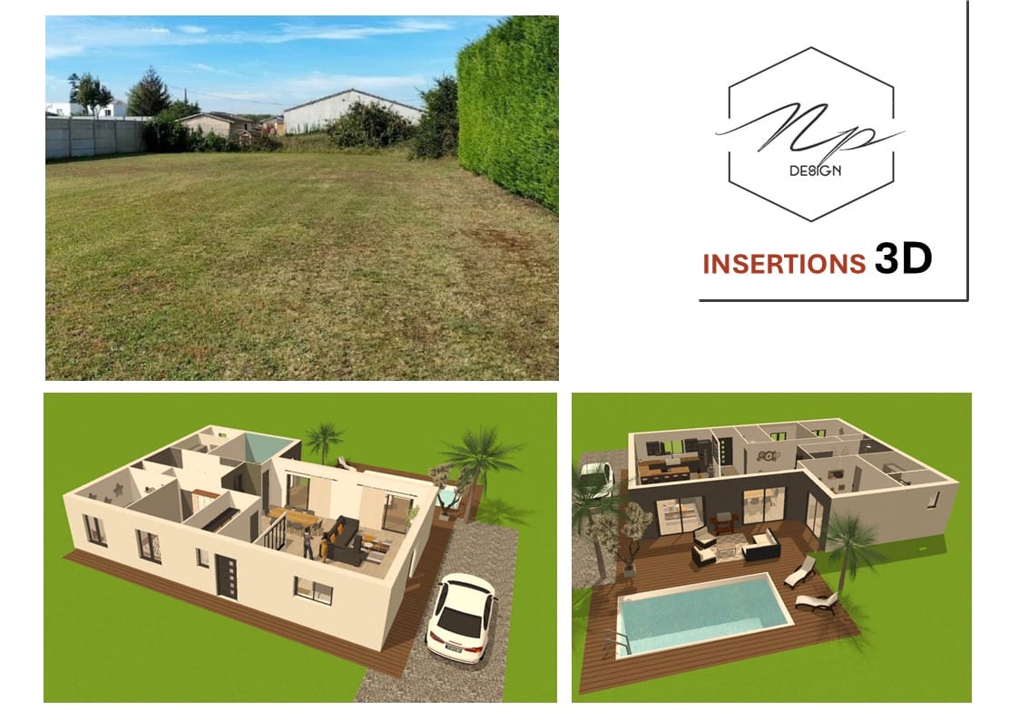 Insertions 3D photoréalistes NP Design — visualisation d'une maison individuelle avec piscine avant les travaux